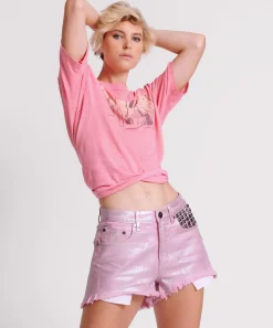 Denim Shorts|ONE TEASPOON Pink Envy Foil Bonitas High Waist Denim Shorts