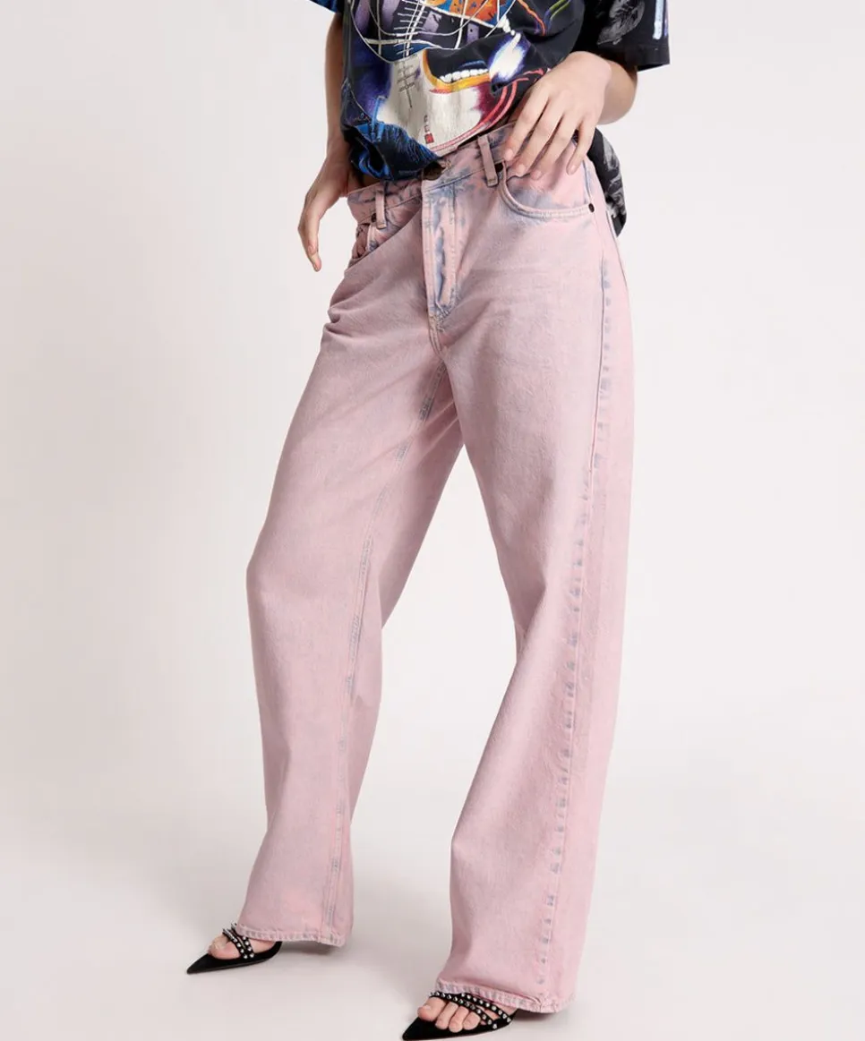 Denim Jeans|ONE TEASPOON Pink Haze Jackson Mid Waist Wide Leg Jeans