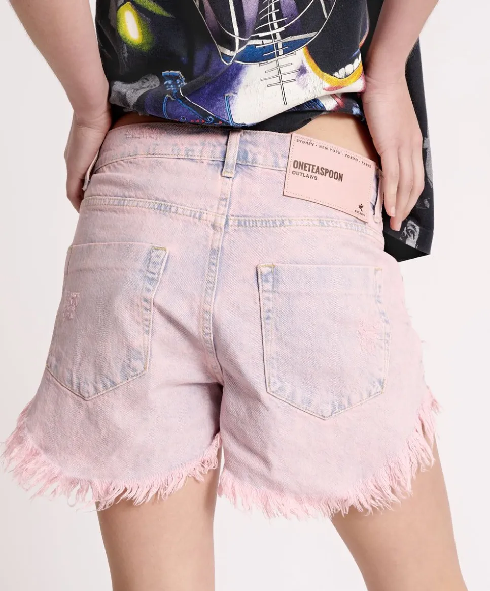 Denim Shorts|ONE TEASPOON Pink Haze Outlaws Mid Length Denim Shorts