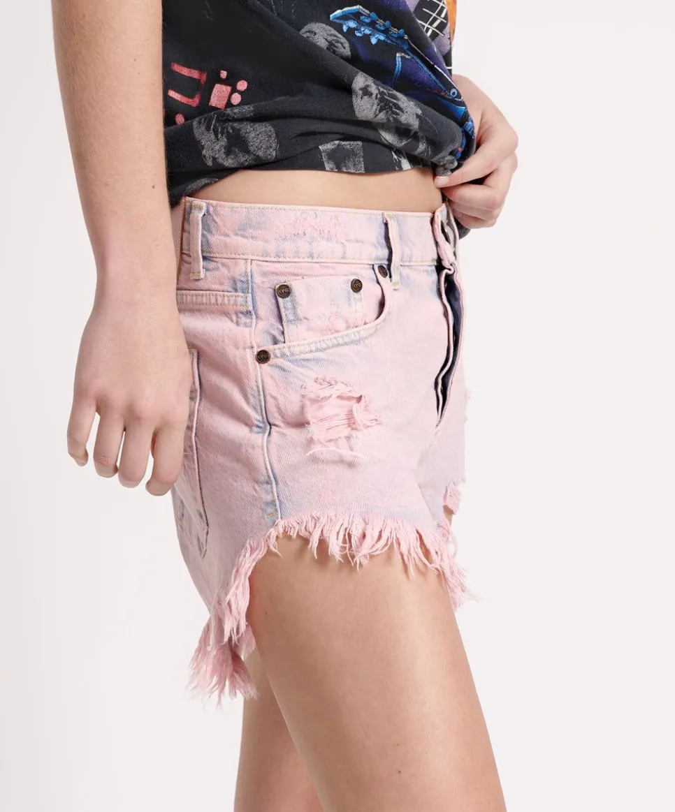 Denim Shorts|ONE TEASPOON Pink Haze Outlaws Mid Length Denim Shorts