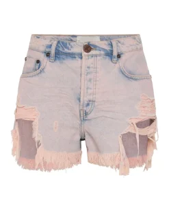 Denim Shorts|ONE TEASPOON Pink Haze Outlaws Mid Length Denim Shorts