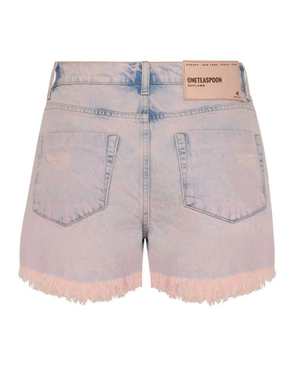 Denim Shorts|ONE TEASPOON Pink Haze Outlaws Mid Length Denim Shorts