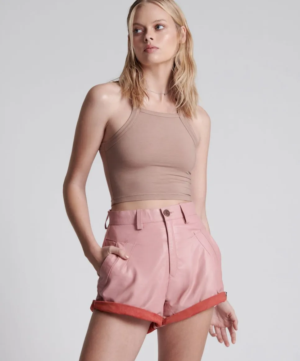 Bottoms|ONE TEASPOON Pink Leather Streetwalker Shorts