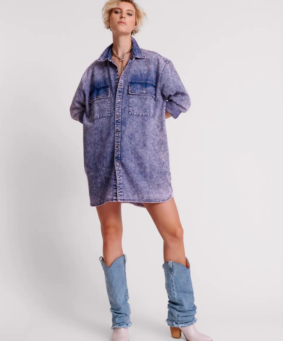 Midi & Maxi Dresses|ONE TEASPOON Purple Rain Nixie Denim Shirt Dress