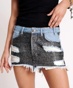 Denim Skirts|ONE TEASPOON Railed Sequin Junkyard Low Waist Denim Skirt