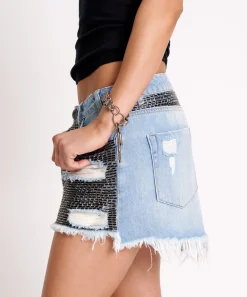 Denim Skirts|ONE TEASPOON Railed Sequin Junkyard Low Waist Denim Skirt