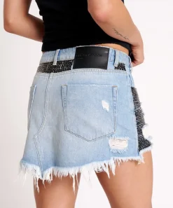 Denim Skirts|ONE TEASPOON Railed Sequin Junkyard Low Waist Denim Skirt