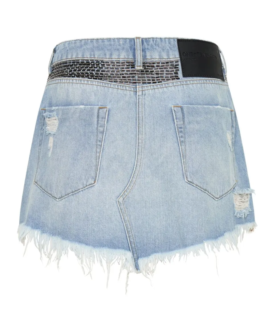 Denim Skirts|ONE TEASPOON Railed Sequin Junkyard Low Waist Denim Skirt