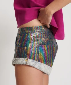 Denim Shorts|ONE TEASPOON Rainbow Sequin Bandits Low Waist Denim Shorts