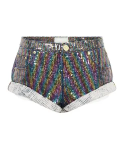 Denim Shorts|ONE TEASPOON Rainbow Sequin Bandits Low Waist Denim Shorts