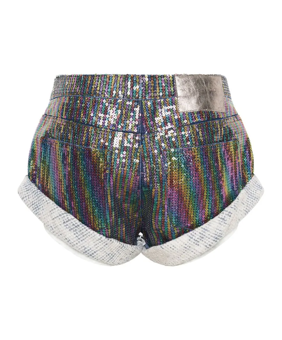 Denim Shorts|ONE TEASPOON Rainbow Sequin Bandits Low Waist Denim Shorts