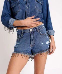 Denim Shorts|ONE TEASPOON Razzle Dazzle Truckers Mid Waist Relaxed Shorts