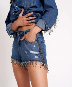 Denim Shorts|ONE TEASPOON Razzle Dazzle Truckers Mid Waist Relaxed Shorts