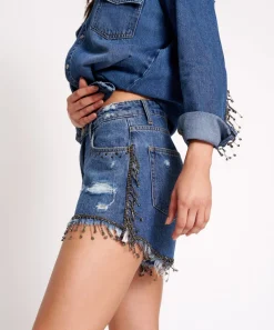 Denim Shorts|ONE TEASPOON Razzle Dazzle Truckers Mid Waist Relaxed Shorts