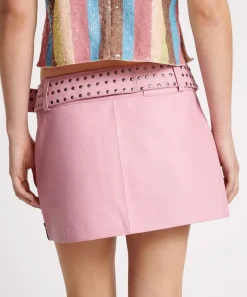 Bottoms|ONE TEASPOON Rizzo Pink Studded Leather Belted Mini Skirt