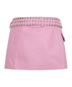 Bottoms|ONE TEASPOON Rizzo Pink Studded Leather Belted Mini Skirt