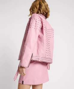 Leather Jackets|ONE TEASPOON Rizzo Pink Studded Leather Moto Jacket