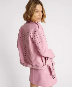 Leather Jackets|ONE TEASPOON Rizzo Pink Studded Leather Moto Jacket