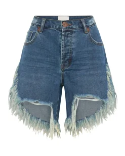 Denim Shorts|ONE TEASPOON Rodeo Blue Frankies Long Length Denim Shorts
