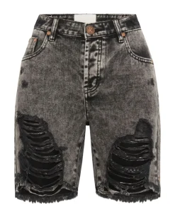 Denim Shorts|ONE TEASPOON Rodeo Grey Stevies Long Length Boyfriend Shorts
