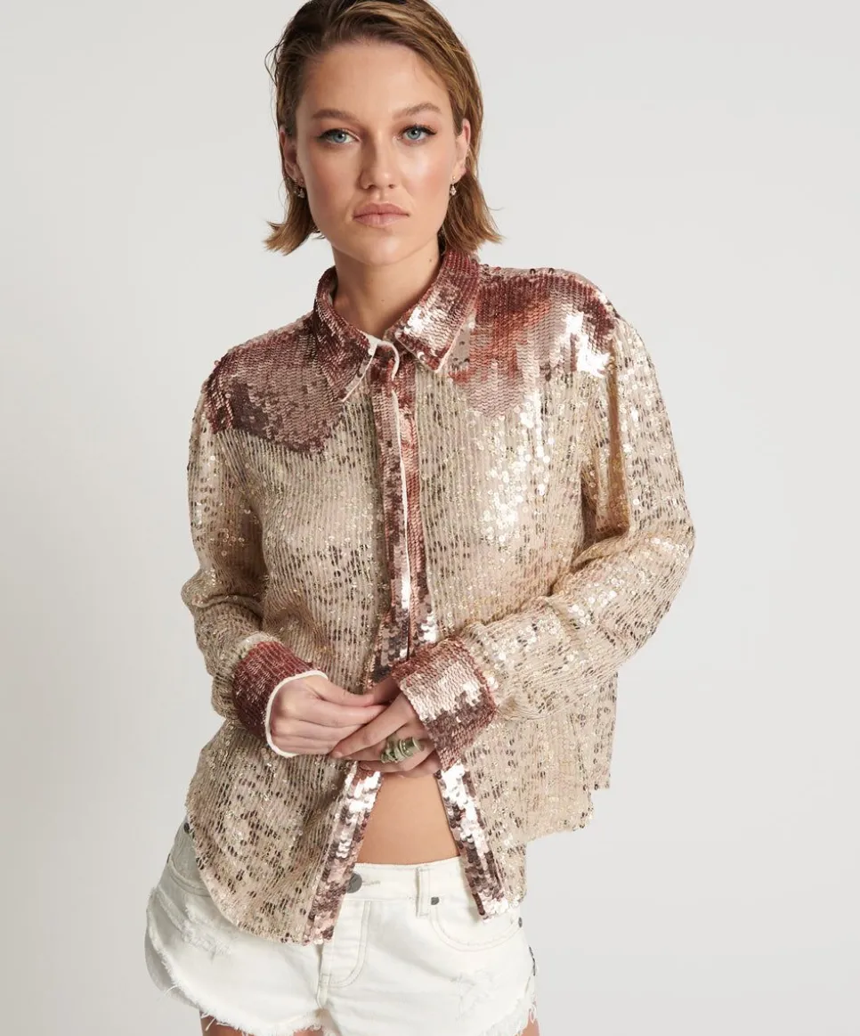 Shirts|ONE TEASPOON Rose Gold Hand Sequin Western Shirt