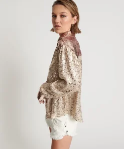 Shirts|ONE TEASPOON Rose Gold Hand Sequin Western Shirt