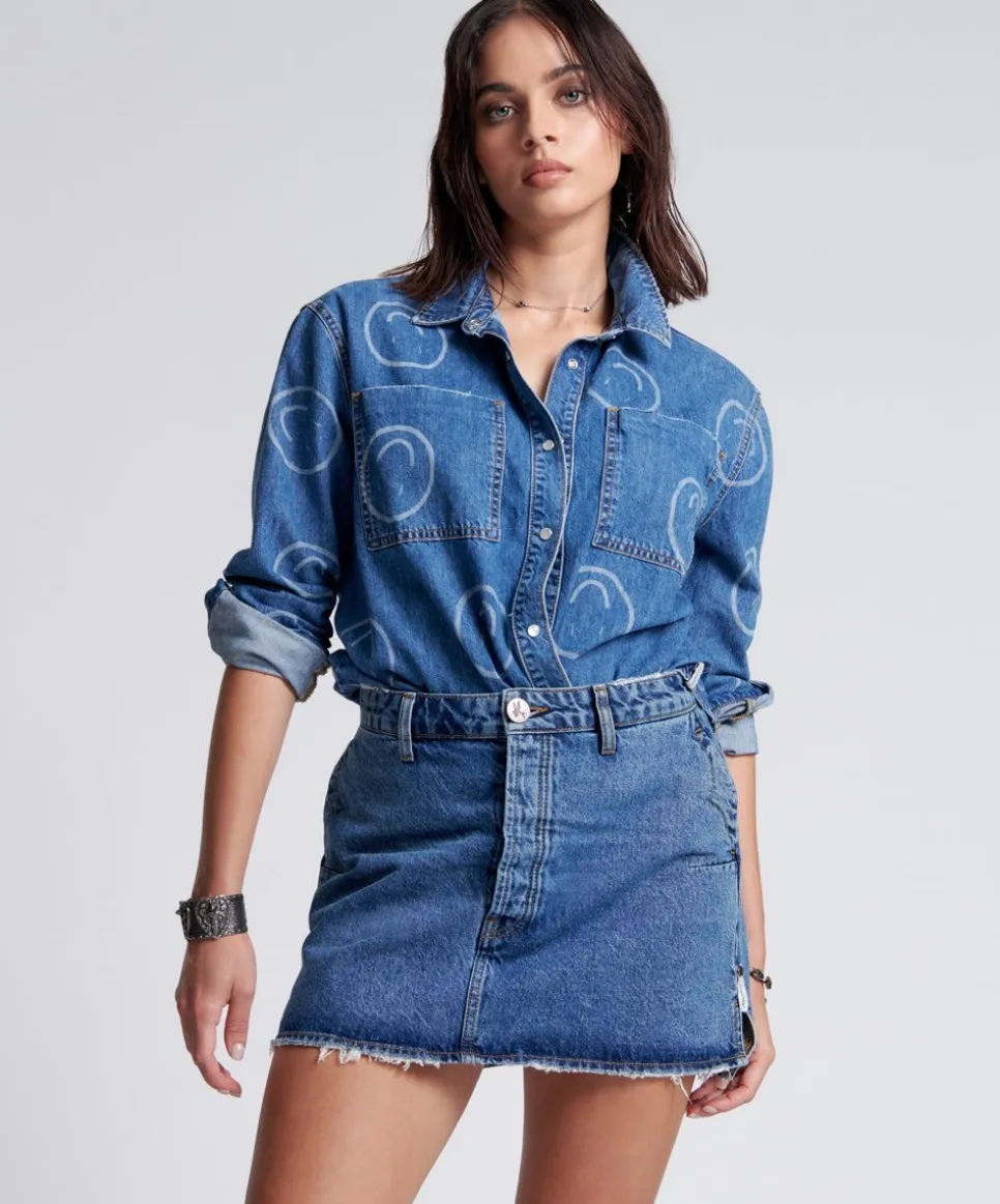 Denim Skirts|ONE TEASPOON Rosewood Vanguard Mid Rise Relaxed Denim Mini Skirt