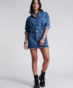 Denim Skirts|ONE TEASPOON Rosewood Vanguard Mid Rise Relaxed Denim Mini Skirt