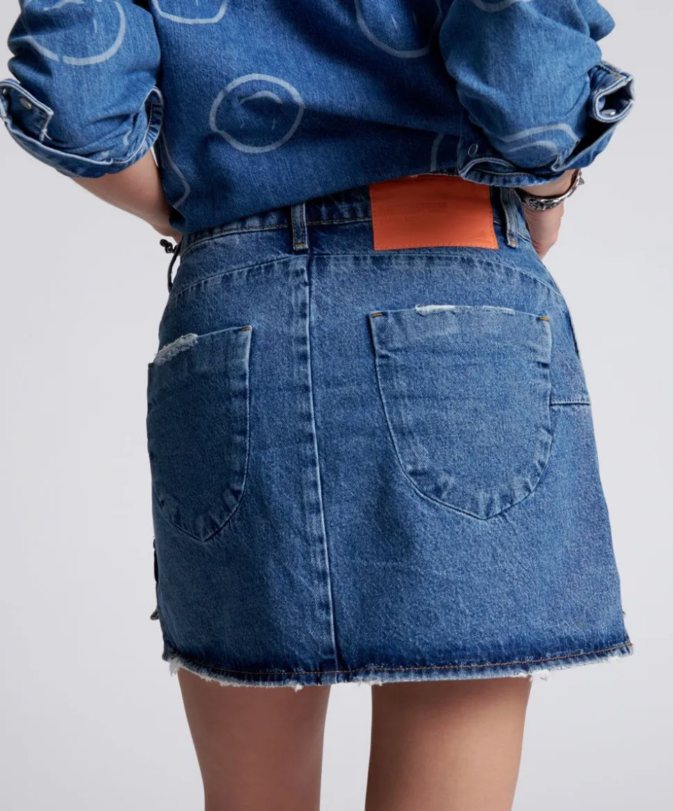 Denim Skirts|ONE TEASPOON Rosewood Vanguard Mid Rise Relaxed Denim Mini Skirt
