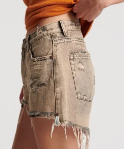 Denim Shorts|ONE TEASPOON Rust Truckers Mid Waist Relaxed Shorts