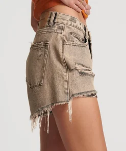 Denim Shorts|ONE TEASPOON Rust Truckers Mid Waist Relaxed Shorts