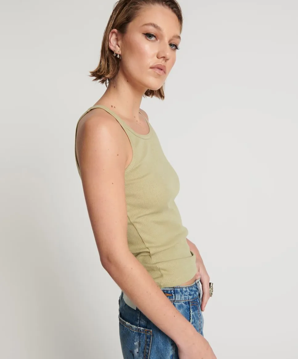 Tees & Tanks|ONE TEASPOON Sage Green Bamboo Logo Singlet