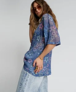 Tees & Tanks|ONE TEASPOON Sensory Star Oversized Mesh Tee