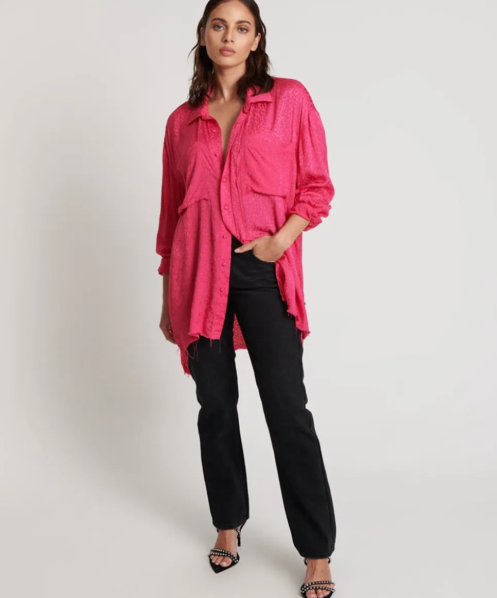 Shirts|ONE TEASPOON Shocking Pink Jacquard Longline Shirt