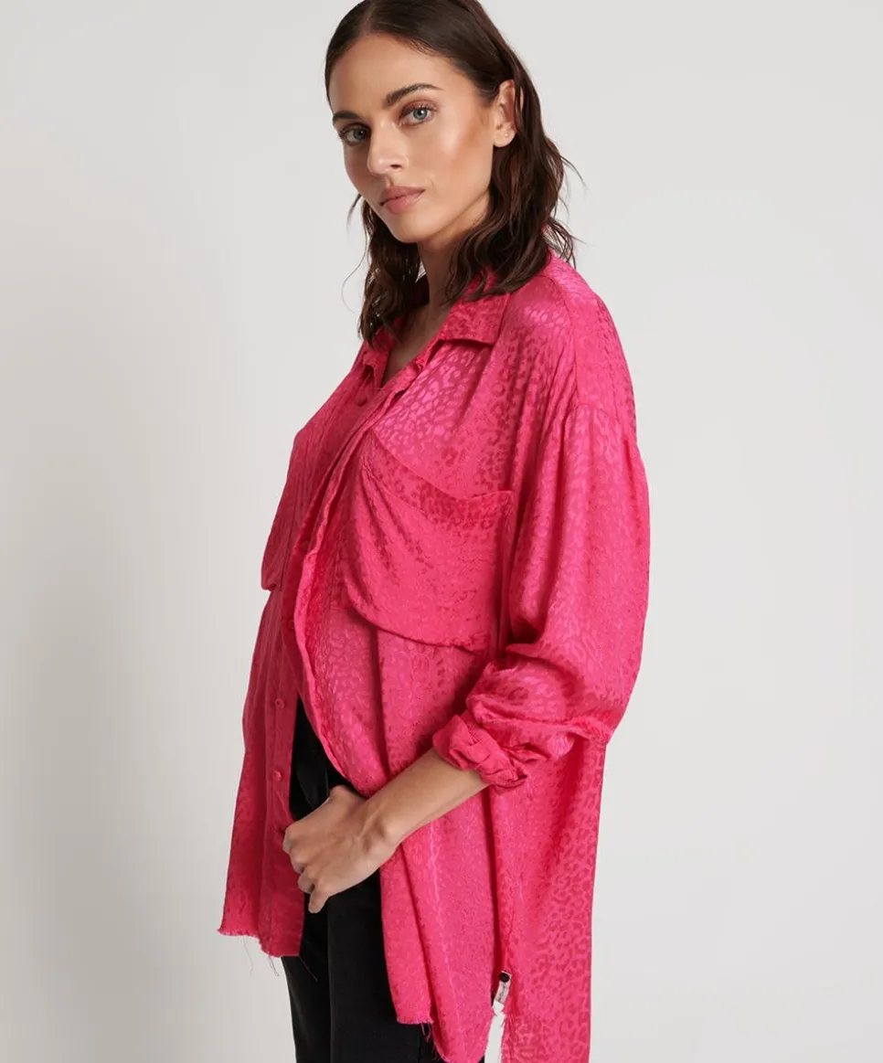 Shirts|ONE TEASPOON Shocking Pink Jacquard Longline Shirt