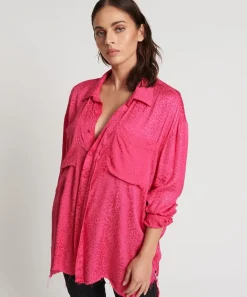 Shirts|ONE TEASPOON Shocking Pink Jacquard Longline Shirt