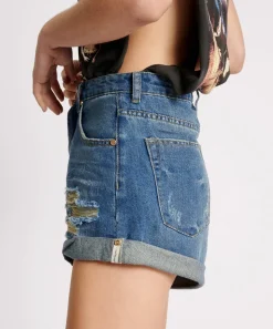 Denim Shorts|ONE TEASPOON Shredded Gold Bandits High Waist Denim Shorts
