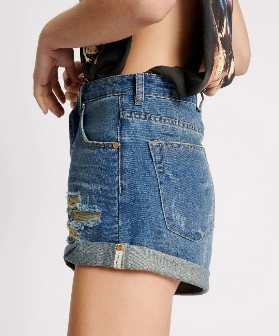 Denim Shorts|ONE TEASPOON Shredded Gold Bandits High Waist Denim Shorts