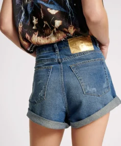 Denim Shorts|ONE TEASPOON Shredded Gold Bandits High Waist Denim Shorts