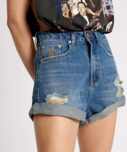 Denim Shorts|ONE TEASPOON Shredded Gold Bandits High Waist Denim Shorts