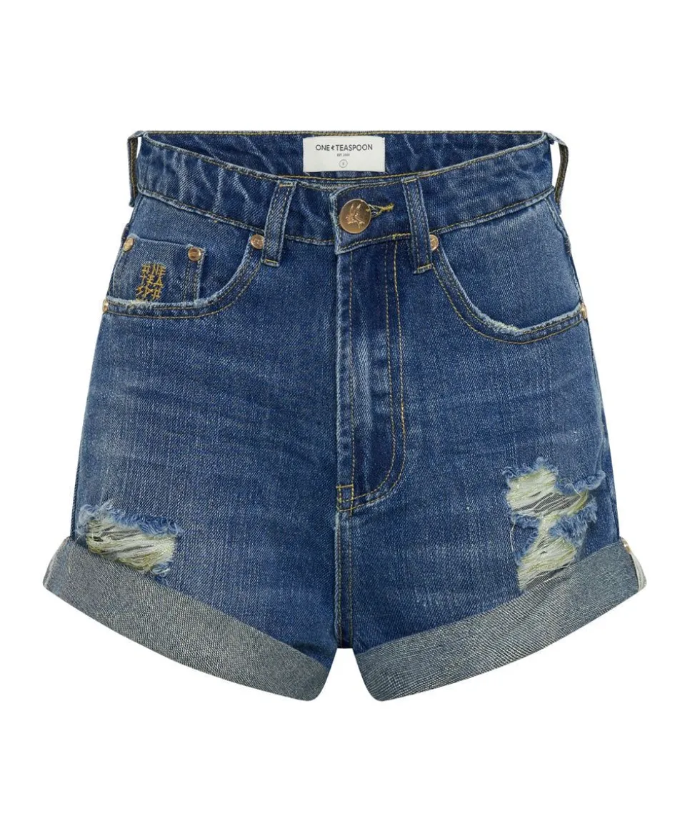 Denim Shorts|ONE TEASPOON Shredded Gold Bandits High Waist Denim Shorts