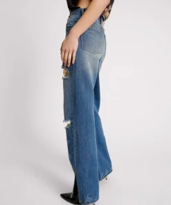 Denim Jeans|ONE TEASPOON Shredded Gold Billie Low Slung Straight Leg Mid Waist Denim Jeans