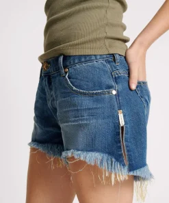 Denim Shorts|ONE TEASPOON Shredded Gold Marlons Low Waist Boyfriend Shorts