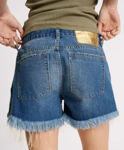 Denim Shorts|ONE TEASPOON Shredded Gold Marlons Low Waist Boyfriend Shorts