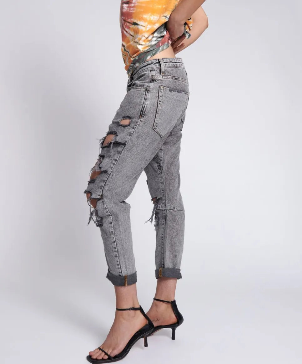 Denim Jeans|ONE TEASPOON Soft Grey Trashed Saints Boyfriend Jeans