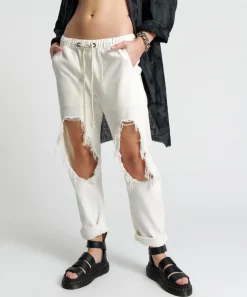 Denim Jeans|ONE TEASPOON Soft White Shabbies Drawstring Boyfriend Jeans