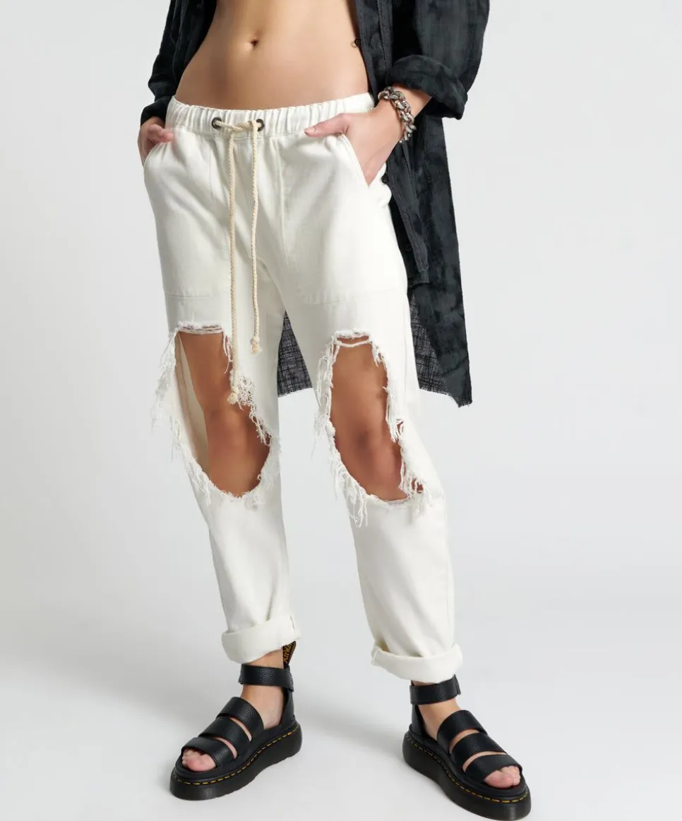 Denim Jeans|ONE TEASPOON Soft White Shabbies Drawstring Boyfriend Jeans