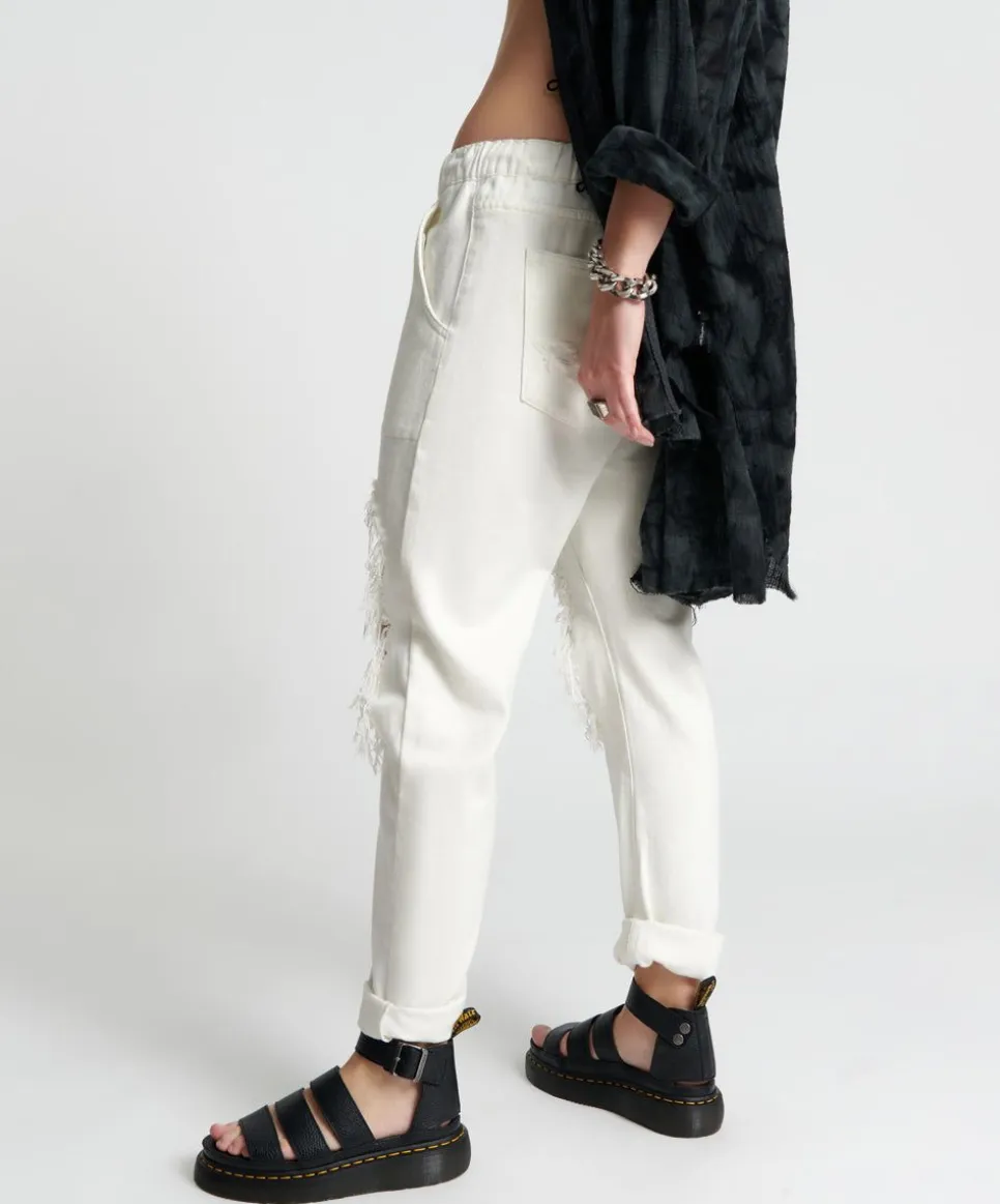 Denim Jeans|ONE TEASPOON Soft White Shabbies Drawstring Boyfriend Jeans