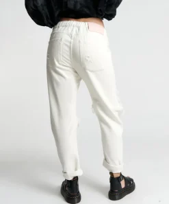 Denim Jeans|ONE TEASPOON Soft White Shabbies Drawstring Boyfriend Jeans
