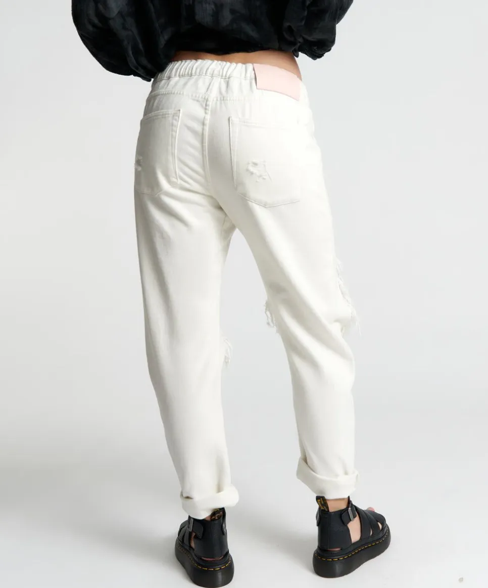 Denim Jeans|ONE TEASPOON Soft White Shabbies Drawstring Boyfriend Jeans
